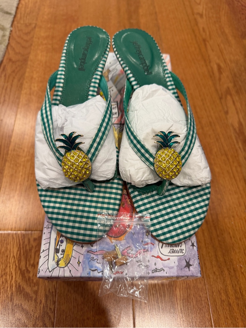 Jeffrey Campbell piña colada Green Gingham slides kitten heel size 7.5